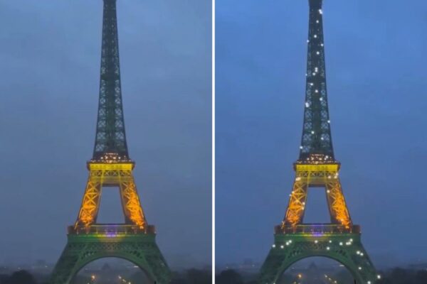 Torre Eiffel é iluminada com as cores do Brasil durante visita de Lula a Paris 